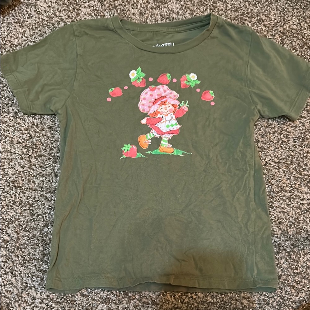Green Kids T-Shirt with Strawberry Print